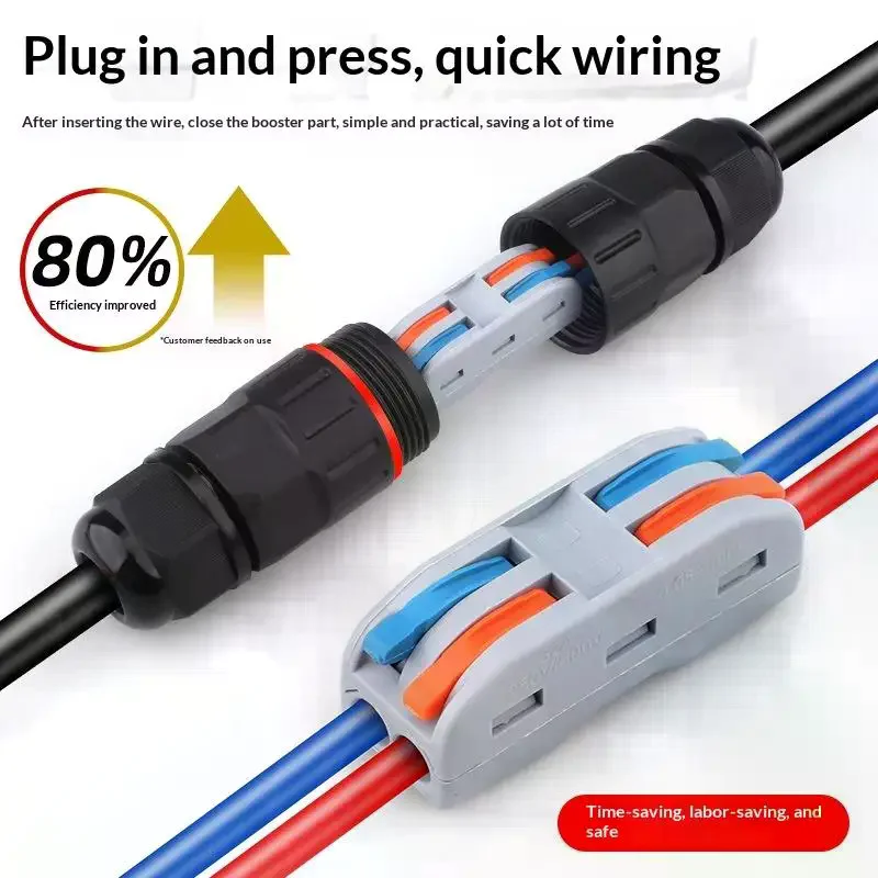 1/3Pcs Wire Connector IP68 Waterproof Cable Connector Quick Connection 2 In 2 Out 2/3 Pin Electrical Terminal Adapter