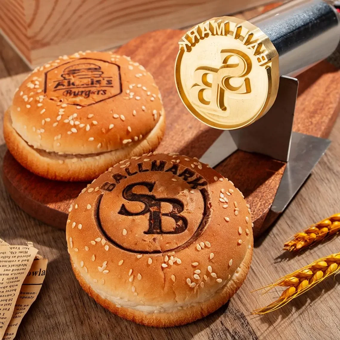 Personalized Branding Iron for Burger-Custom Logo Branding Iron with Premium Brass,Burning Stamp for Burger,Steak,BBQ,Coconut
