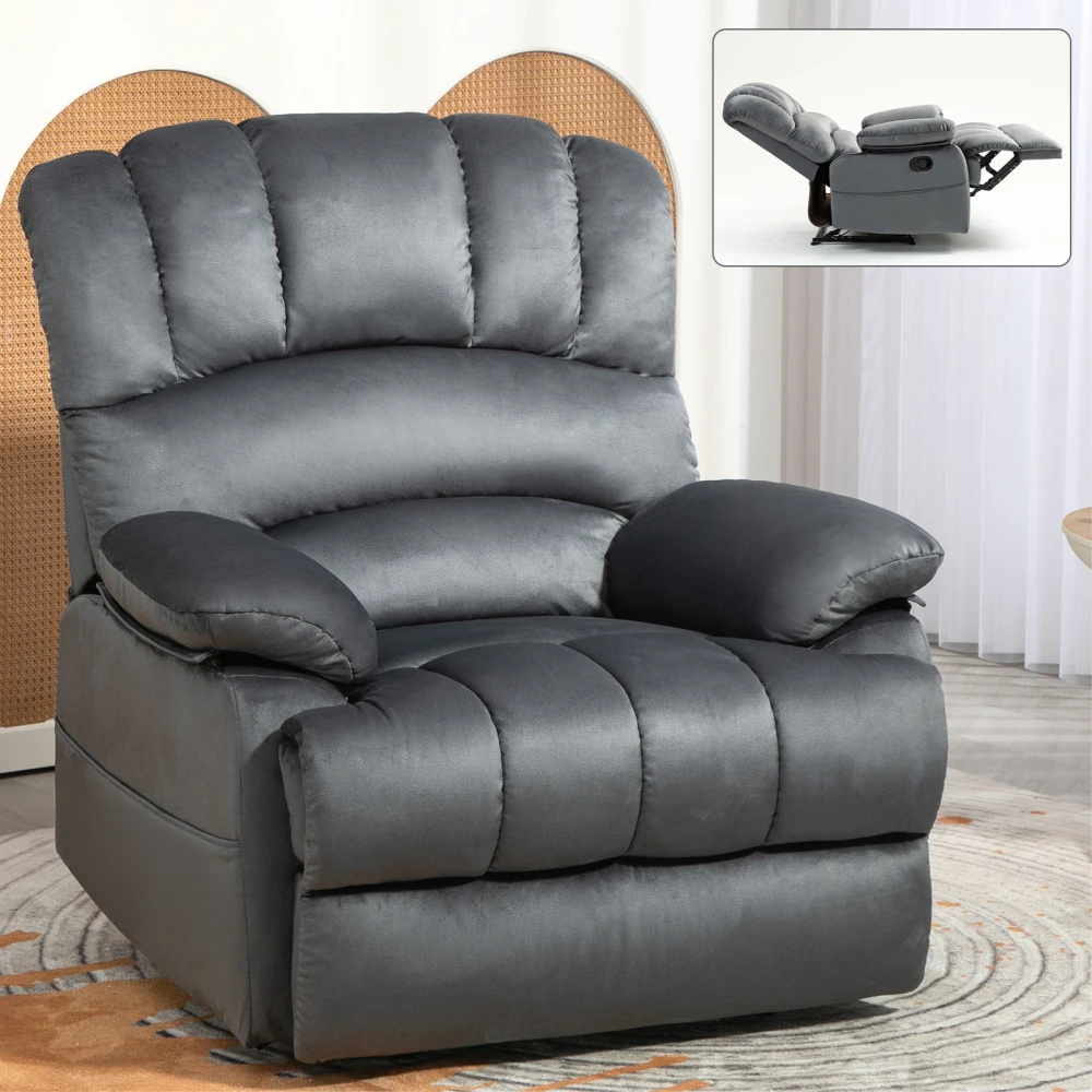 Manual Recliner Chair in Fabric ,110°-155° Adjustable Hanee and Footrest, Recliner Chair with 2 Pockets for Living Room Bedroom