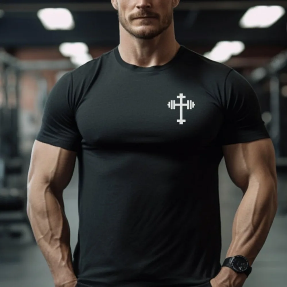 

Христианская рубашка для фитнеса, христианская футболка со штангой Иисуса, тренажерный зал, футболка для тяжелой атлетики, подарки для христиан, подарок для любителей фитнеса