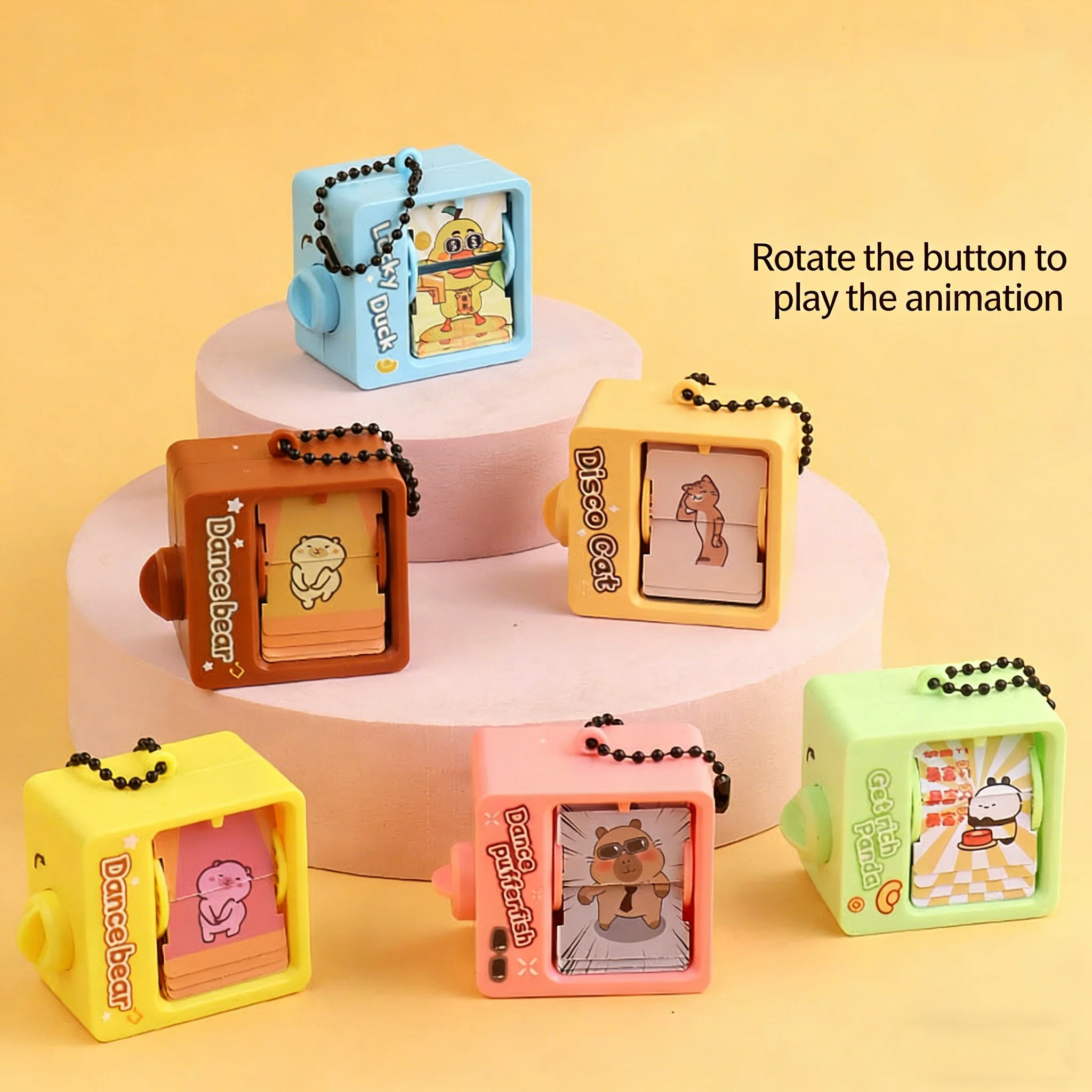 Cartoon Book Flipping Animation Machine, Creative Keychain, Backpack Pendant Decompression Toy Small Gift Fidget Toy Novelty Toy