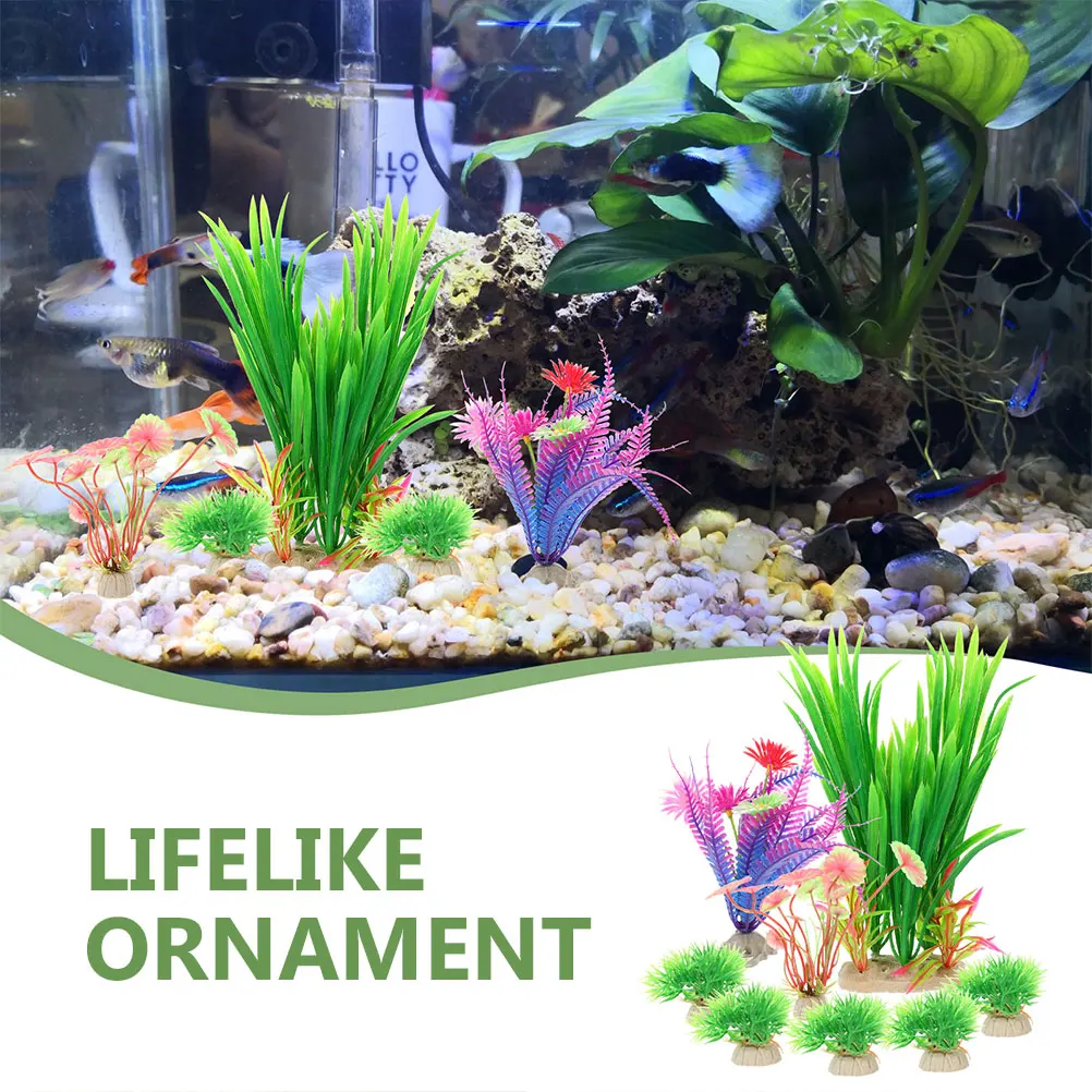 

8 Pcs Water Plants Decoration Set Fish Tanks Aquarium Green Tree Artificial Grass for Fake Decorations Accessories