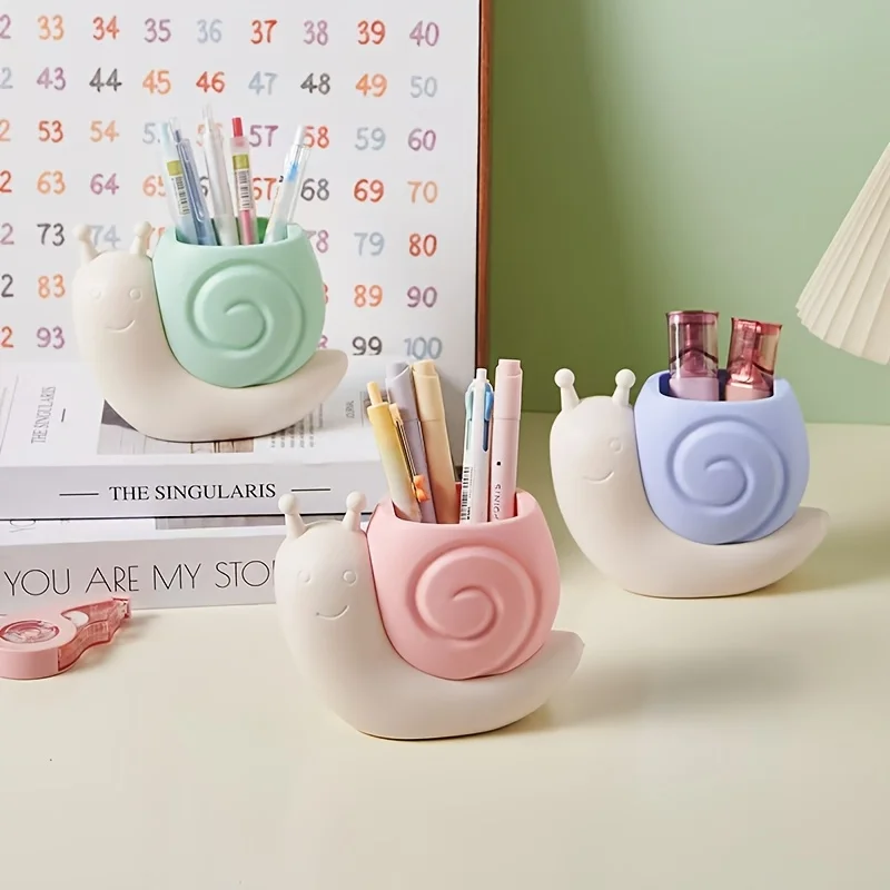 Cartoon Snail Dinosaur Pen Holder Desktop Storage Organizer for Stationery Makeup Brushes, Cute Creative Office Desk Accessory