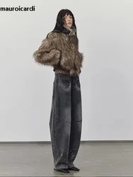 Mauroicardi Spring Winter Cool Short Warm Thick Hairy Shaggy Patchwork Faux Fox Fur Coat Jacket Women Luxury Designer Clothes
