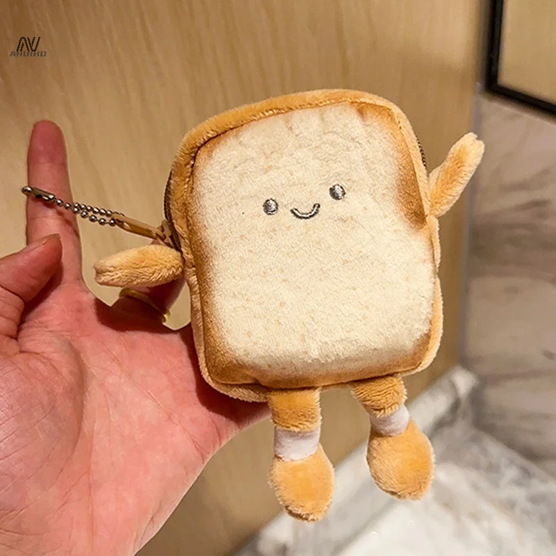 Plush Purse Toast Bread Lovely Mini Coin Portable Plush Key Card Earphone Storage Bag Wallet Pendant Keychain Girls Gifts Toys