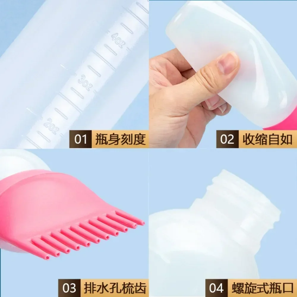 Botella de plástico Multicolor para tinte de pelo, aplicador recargable, peine dispensador, herramienta de estilismo para peluquería