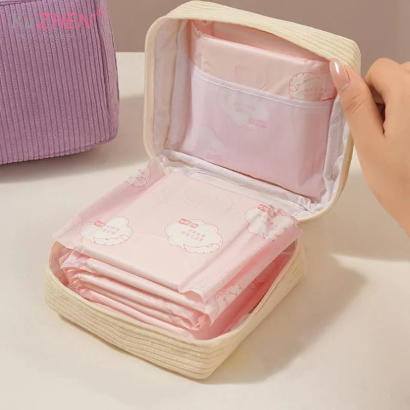 Flannel Women Sanitary Napkin Tampon Storage Bag Toiletry Bag Sanitary Pad Pouch Pad Pouch Cute Cosmetic Storage Pouch CableCase