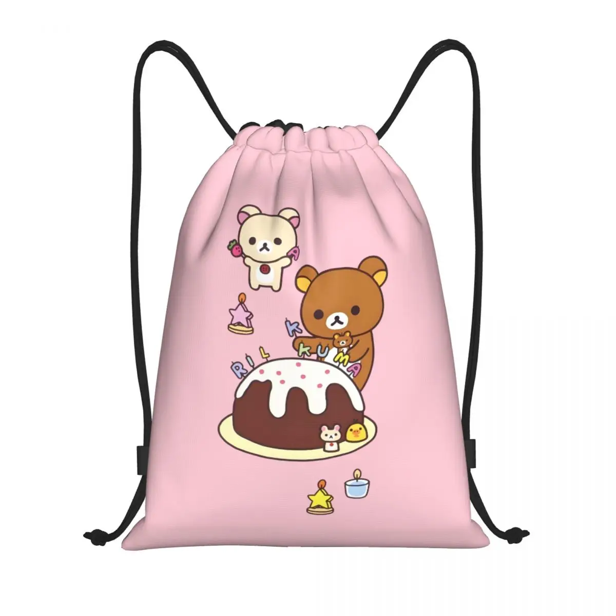 

Custom Rilakkuma Drawstring Bag Men Women Portable Sports Gym Sackpack Teddy Bear Training Storage Backpacks