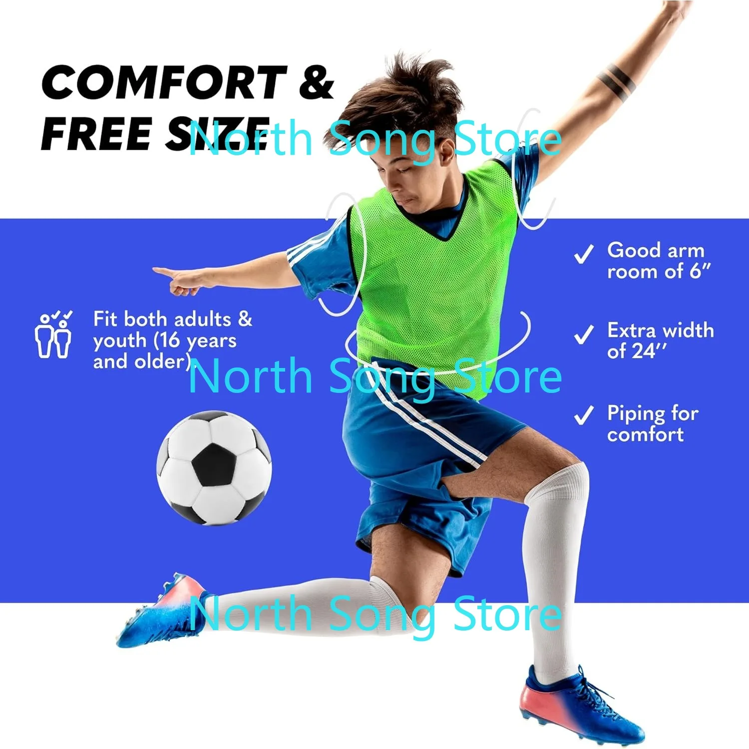 Sports Pinnies Pack of 12 Free Size สําหรับเยาวชน/ผู้ใหญ่ 5 สีตัวเลือกฟุตบอล เสื้อกั๊กฝึกซ้อมบาสเก็ตบอล