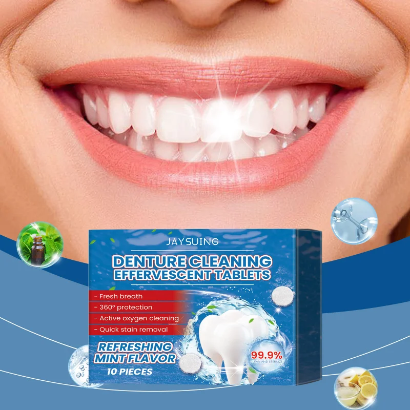 

Denture Effervescent Cleaning Tablets - Remove Stains, Freshen & Sanitize Dental Appliances, Lemon Mint Formula For Oral Care