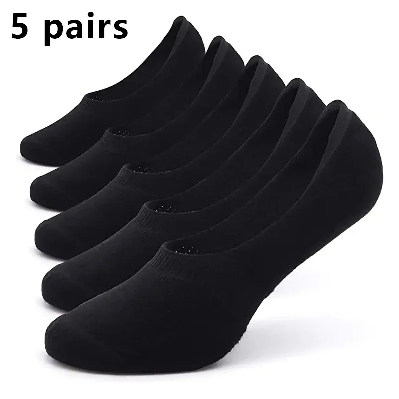 5 쌍 남성용 보이지 않는 양말 실리콘 미끄럼 방지 보트 양말 여름용 경량 통기성 캐주얼 양말