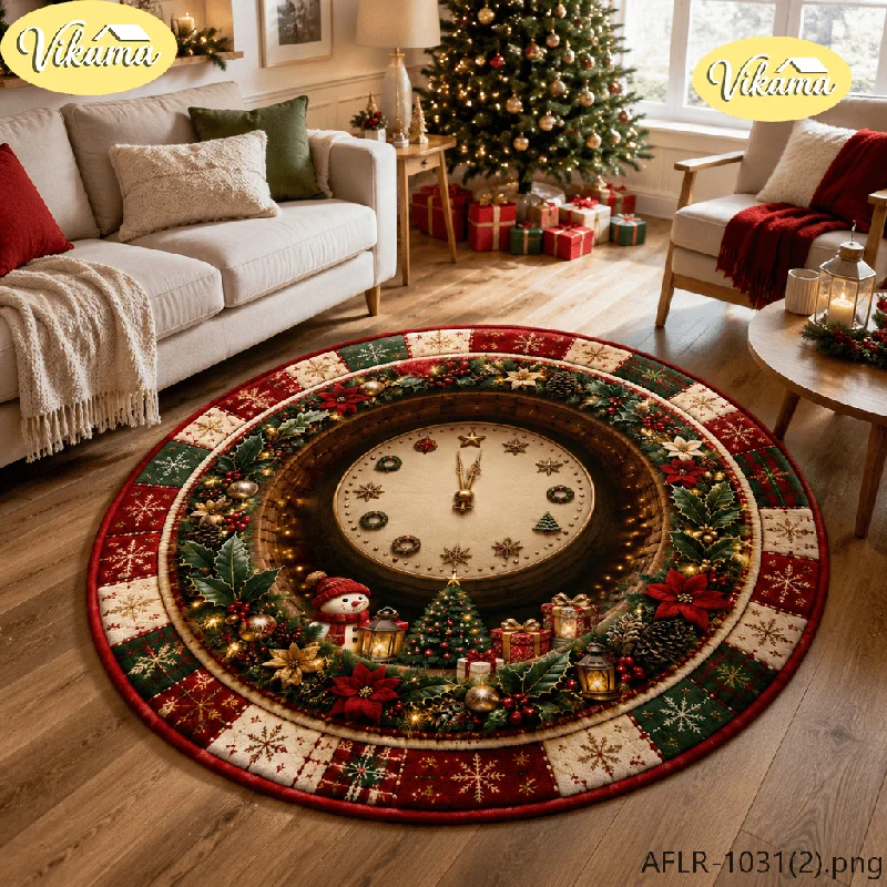 VIKAMA Christmas Penguin Faux Braided Round Area Rug Non Slip Soft Floor Mat for Office Living Room Holiday Home Decor