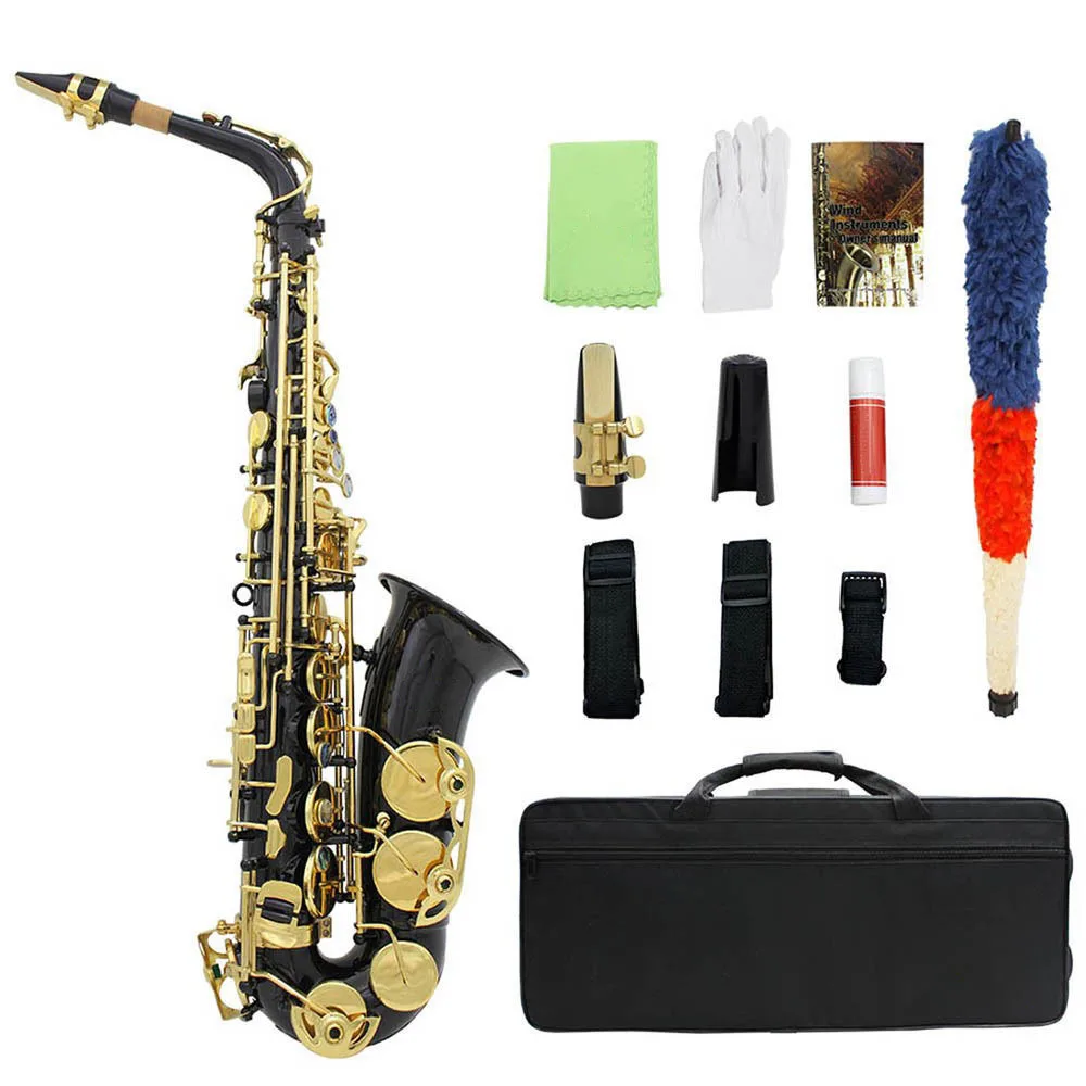 SLADE Alto Saxophone Eb E Flat Brass Lacquered Gold Carving Black Sax With Case Gloves Cleaning Cloth Sax Parts & Accessories