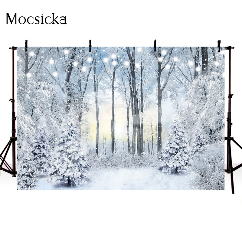 ฤดูหนาวหิมะภูมิทัศน์ฉากหลังสำหรับถ่ายภาพพายุหิมะแช่แข็งป่า Photocall เด็กครอบครัวภาพพื้นหลัง Photo Studio