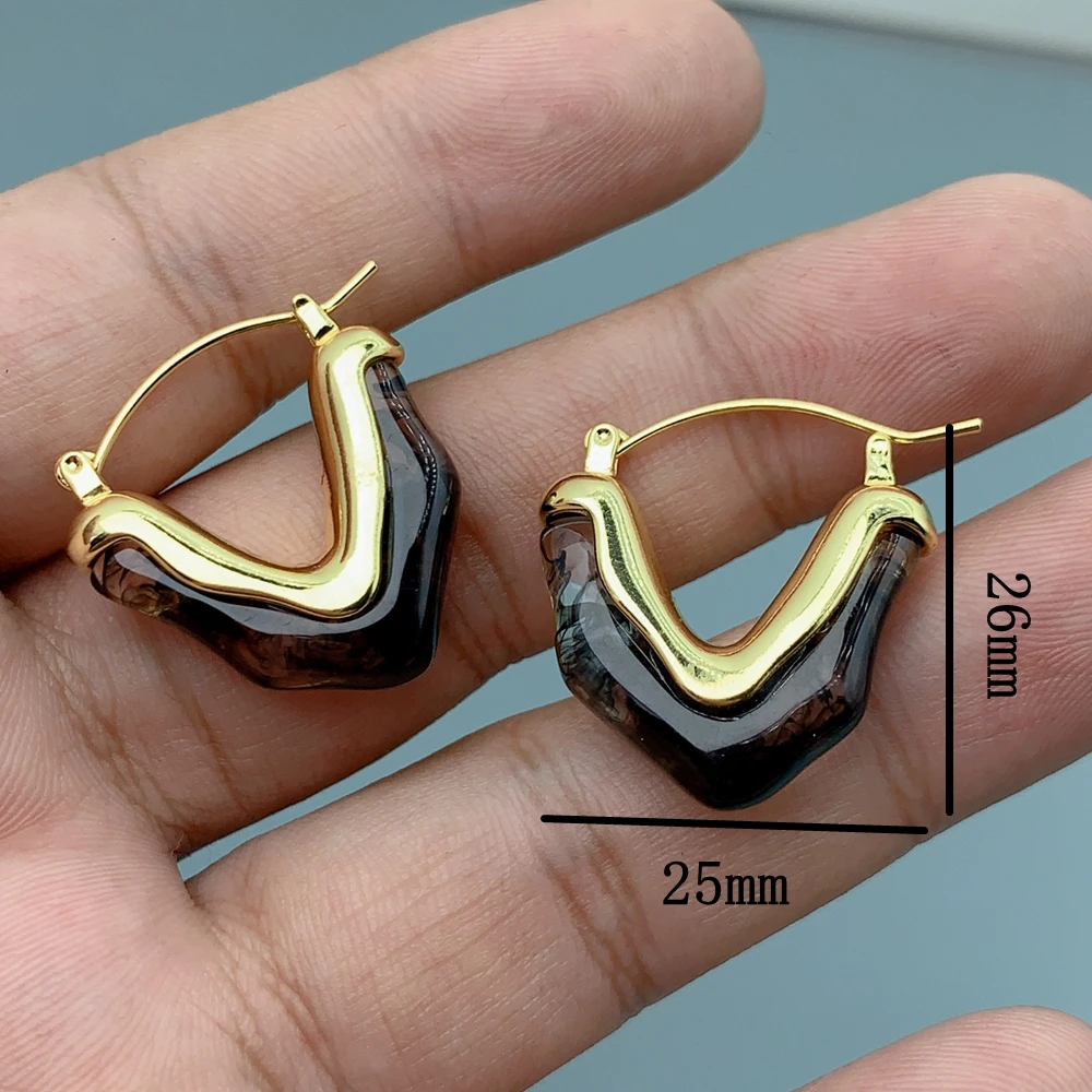 

Vintage Maillard Amber Colors Resin Hoop Earrings for Women Fashion Gold Plated Irregular Geometric Acrylic Earring Gifts