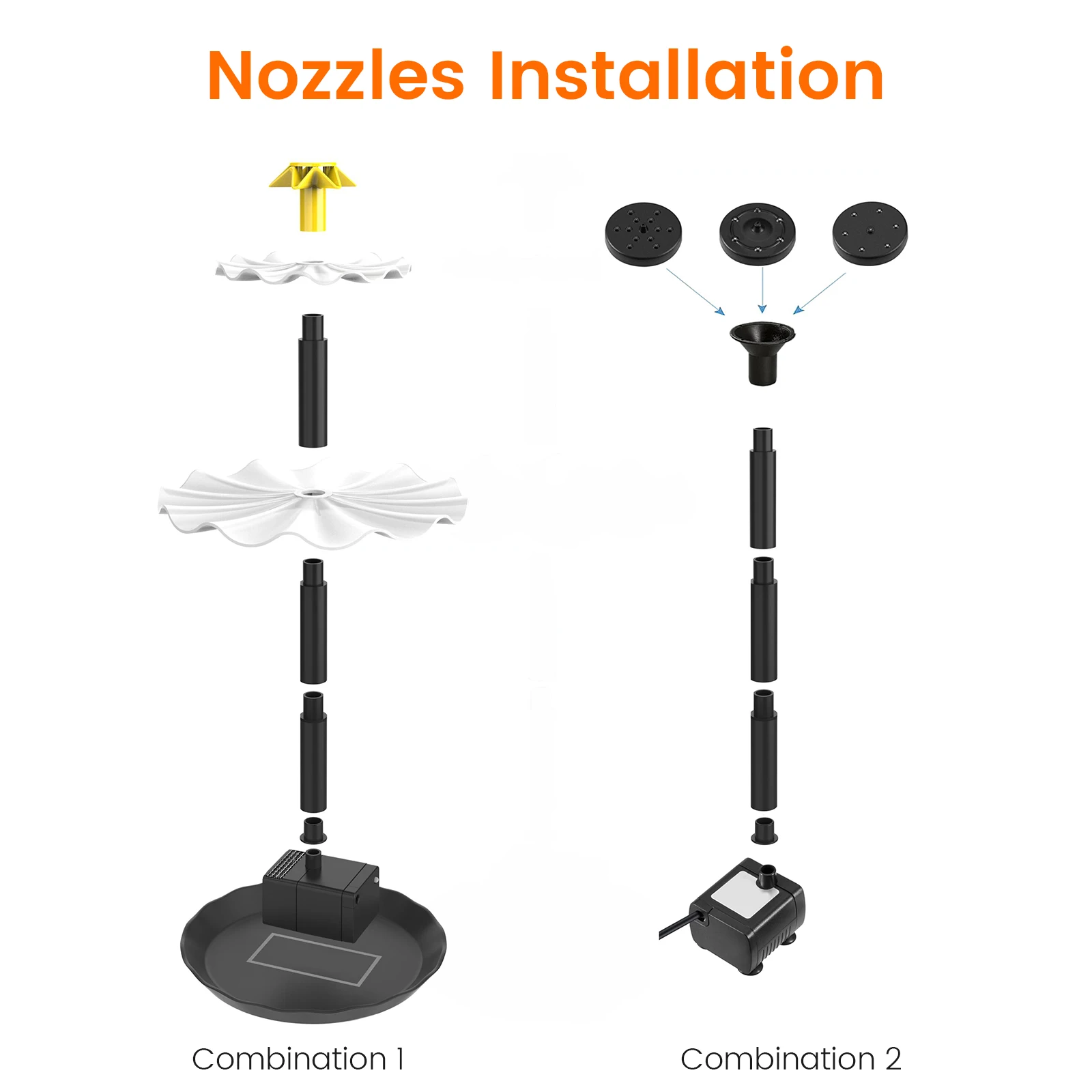 Solar Water Pump 2,5 W DIY Solar Fountain Pump Kit z 6 dyszami i przewodem zasilającym 7,6 stopy do kąpieli dla ptaków, stawu rybnego i ogrodu