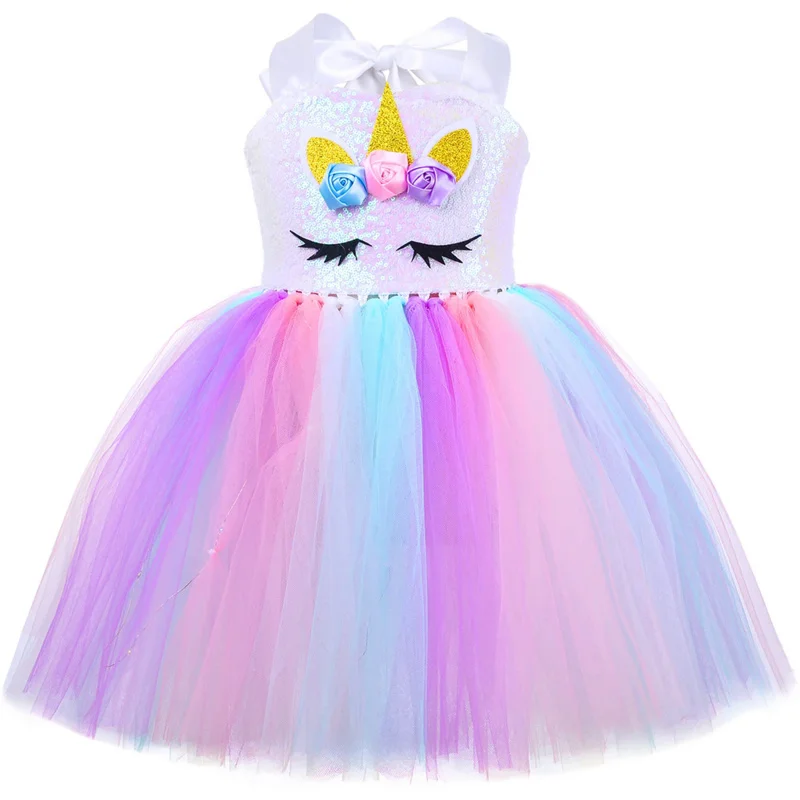 Girls Unicorn Dress LED Light Up Birthday Party Tutu Princess Dress Outfit Halloween Christmas Unicorn Costume for Kids Clothes