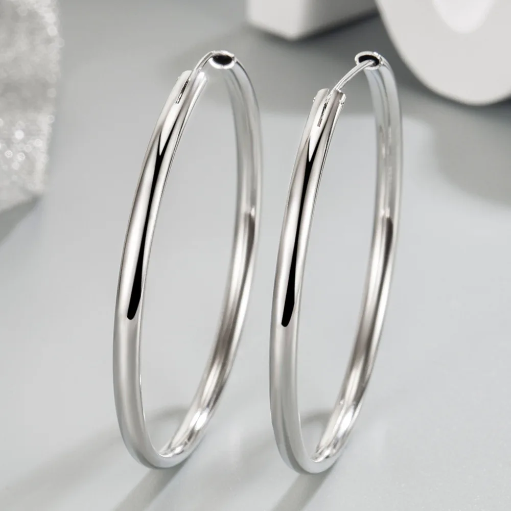 

925 Sterling Silver 3/4/5/6cm Thick Hoop Earrings For Women Luxury Quality Jewelry Gifts For New Year 2024