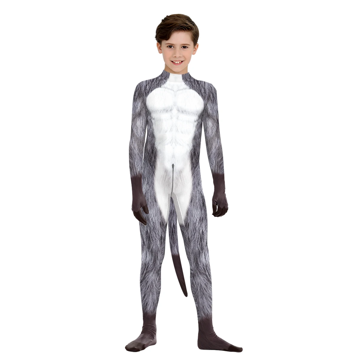 Costume de cosplay drôle d'Halloween pour enfants, combinaison à imprimé animal, déguisement avec queue, costume de batterie de scène, vêtements de fête pour garçons et filles, mignon