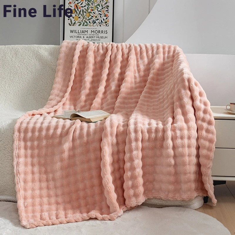 

Light Luxury Solid Color Bubble Bunny Flannel Blanket Air-conditioning Sofa Blanket Leisure Coral Fleece Blanket for Office Nap