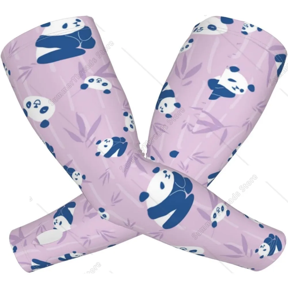 Bonito panda braço de bambu anti-uv jardinagem fazenda mangas de seda gelo antiderrapante tatuagem braço manguito para homem e mulher