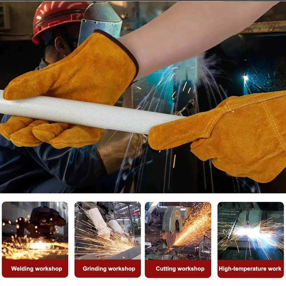 New Cowhide Welding Gloves Soft Wear Resistant Labor Gloves High Temperature Resistance Mechanic Glove Farm Garden