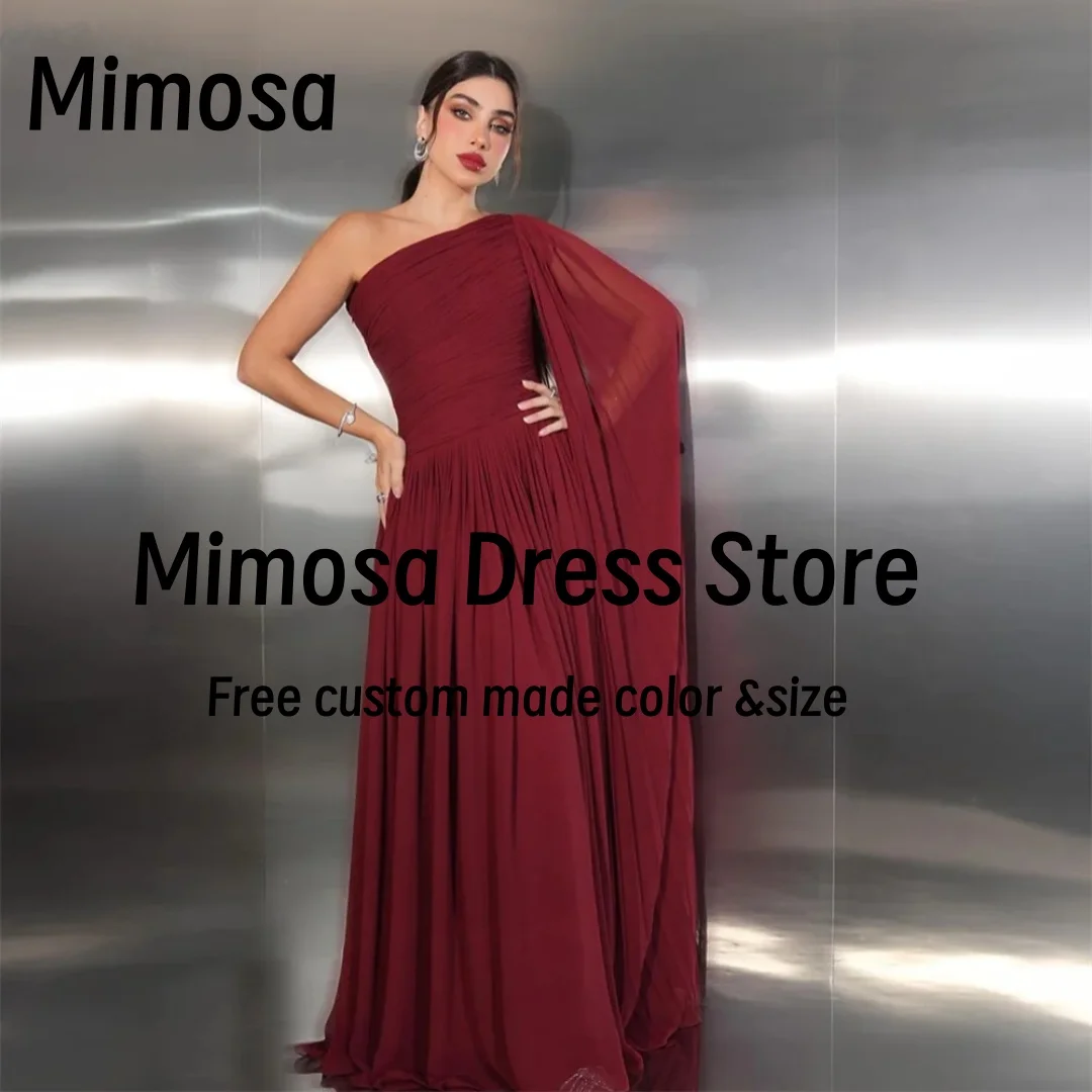 Mimosa One Shoulder Prom Dresses with Flutter Sleeve Bespoke Evening Party Dress Long Ruched Chiffon Robes De Soirée Customized