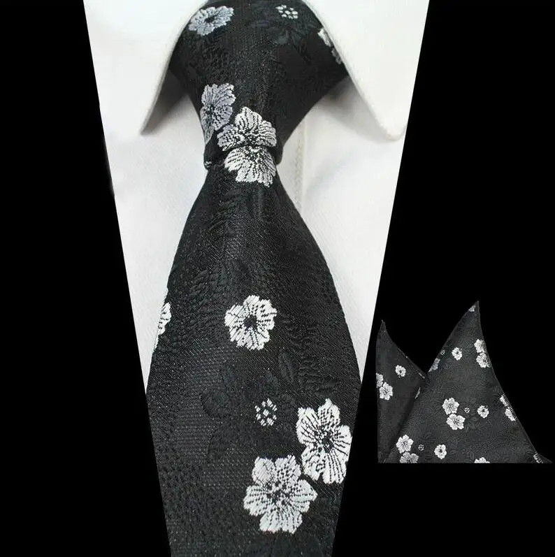 

GUSLESON New Style 8cm Men's Floral Tie&Handkerchief Set Men's Formal Business Office Wedding Accessories Tie Men's Gift Party