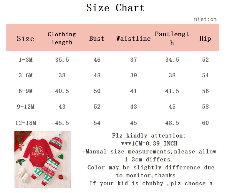 Baby Boy The First Christmas Outfits Cute Print Long Sleeve Top+Pants+Hat 3PCS Clothes Set for 1-18 Months Infant Holiday Suit