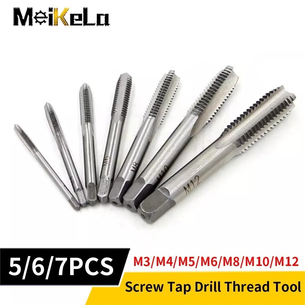 Meikela 5/6/7pcs Thread Tap HSS Machine Plug Tap Metric Screw Tap Drill Thread Tool M3 M4 M5 M6 M8 M10 M12 Hand Tools