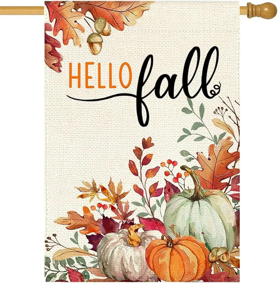 RABUSOFA Fall House Flag 28x40 Inch Double Sided for Outside, Autumn Leaves Thanksgiving Pumpkins Outdoor Seasonal Garden Flag F