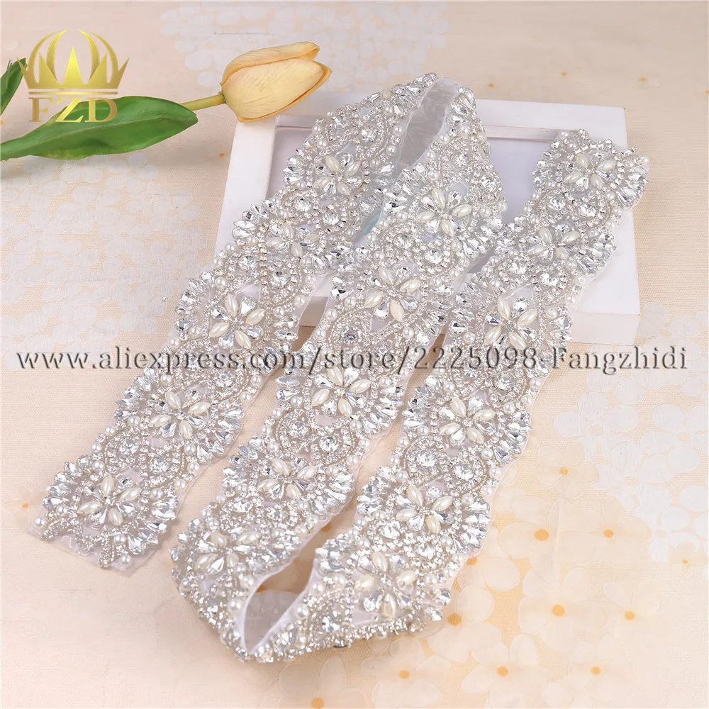 

(10yards) Wholesale 1 Yard Handmade Sliver Base Sewing Clear Stones Iron On Applique Pearl Rhinestone Trim for Bridal Wristband