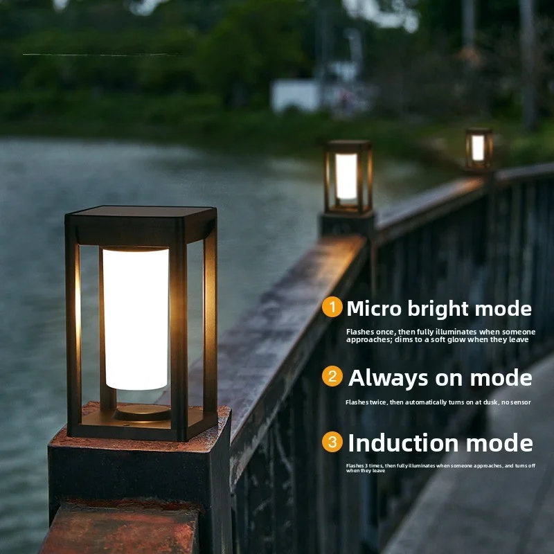 Wall Column Headlight New Solar Energy Home Outdoor Villa Courtyard Garden Courtyard Entrance Human-Sensing Small Pillar Light view 2