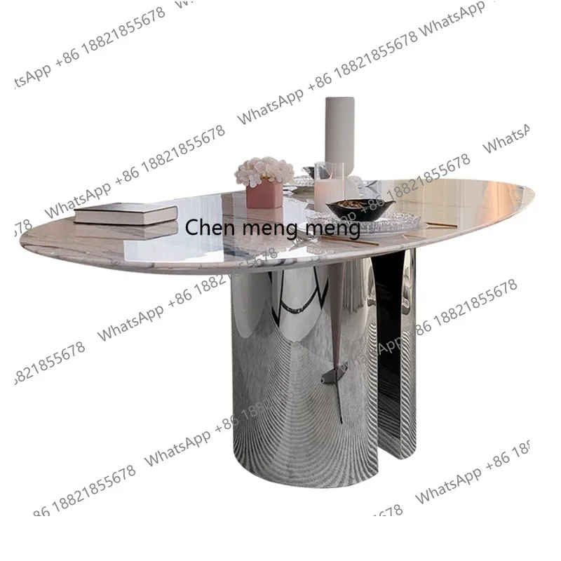 

Designer high-end marble water drop dining table tobacco powder natural luxury stone restaurant