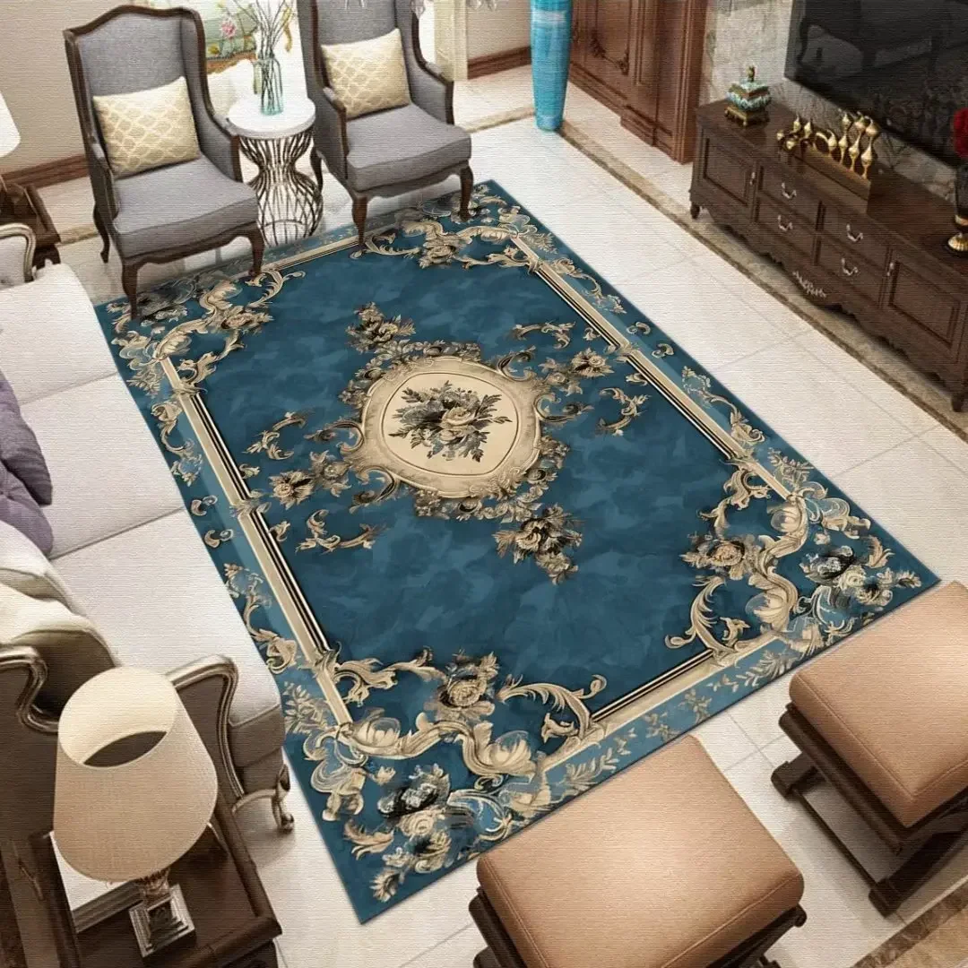 Old Style Living Room Carpet Boho Blue Non-slip Area Rugs Decor Bedroom Washable Hallway Floor Mats Elastic Bedside Mat Flannel