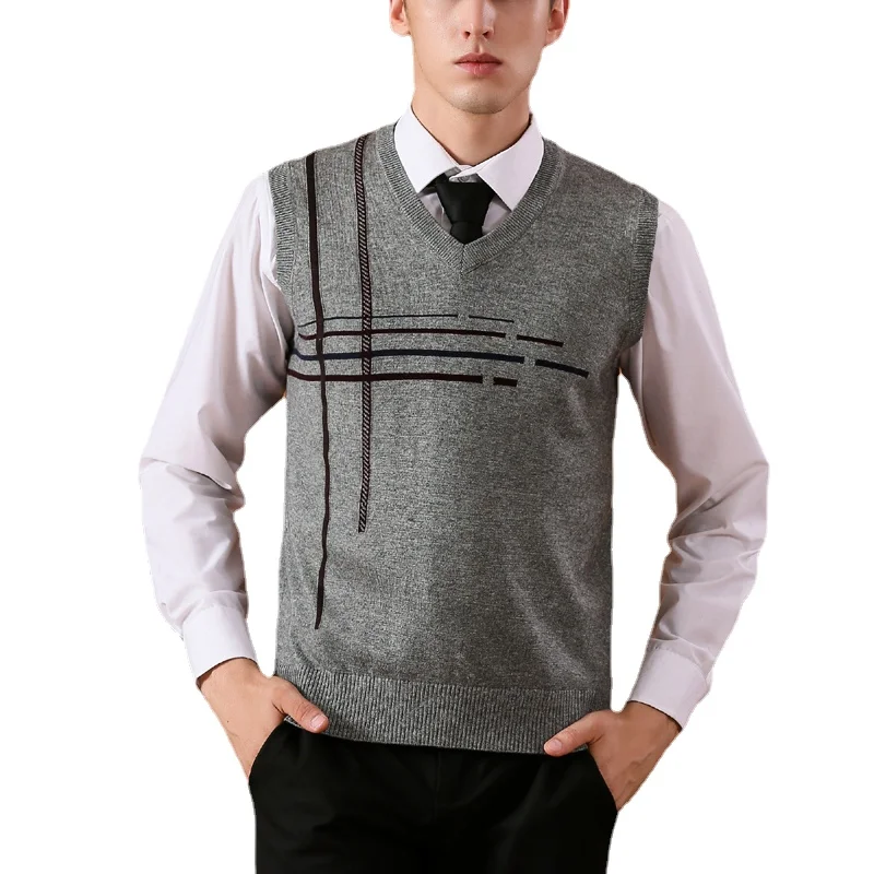 

Autumn New Fashion Sleeveless Wool Sweater Men Pullover Knitted Vest Solid V-Neck Casual Men Sweaters Vest