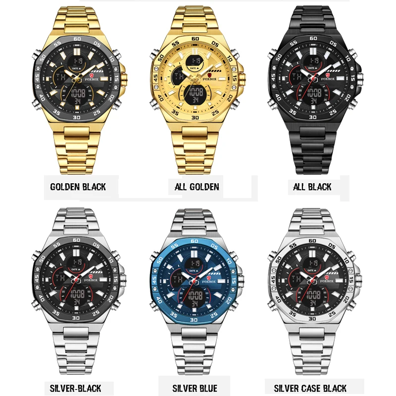 FOXBOX Dual Display Watch Men Sport Waterproof Chronograph Clock Male Army Military Digital Watch For Men Relogios Masculino+BOX