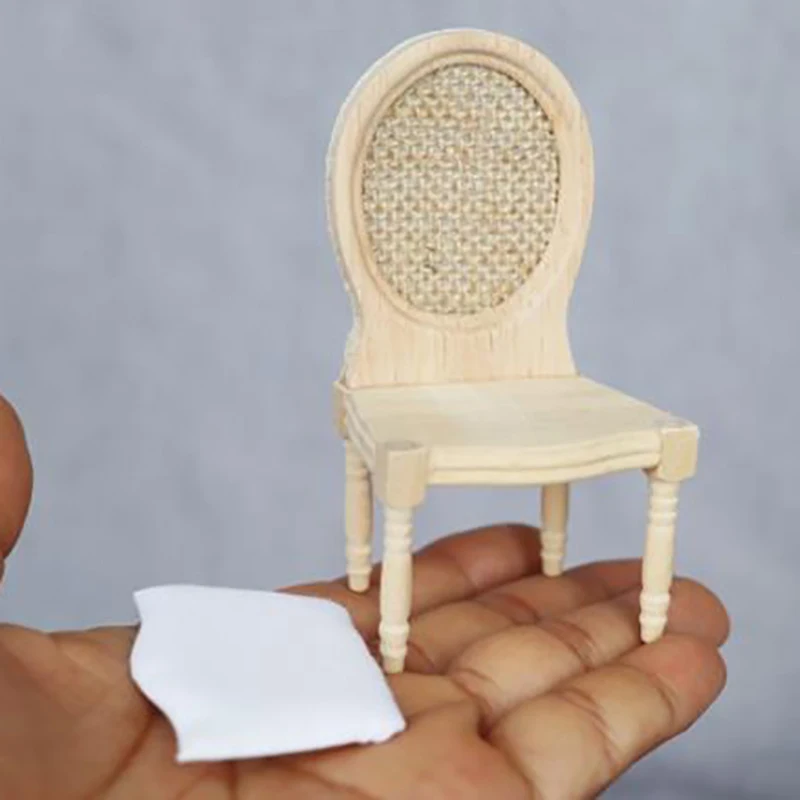 1Set Dollhouse Miniature Wooden Chair 1/12 Mini Doll Furniture Unpainted Dining Chair Doll House Decor Accessories