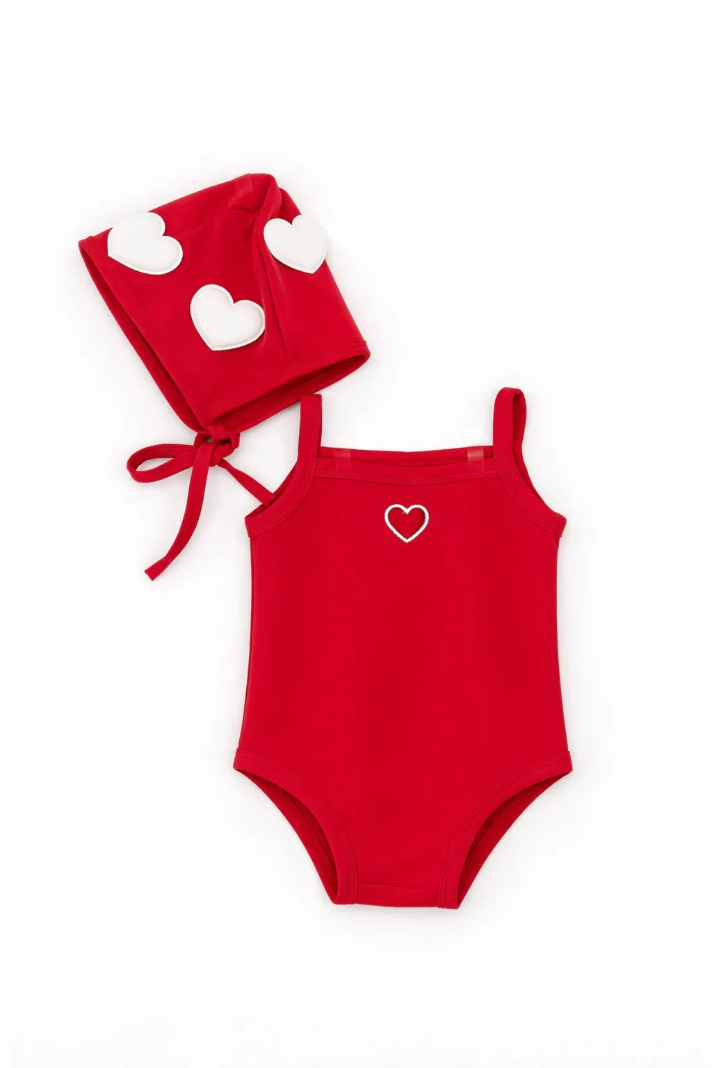 Bodysuit Selempang Hati Lucu Bayi Perempuan Baru Musim Panas 2026 + Topi untuk Anak Laki-laki Perempuan Baju Renang Balita Pakaian Jumpsuit Tanpa Lengan Bayi Baru Lahir