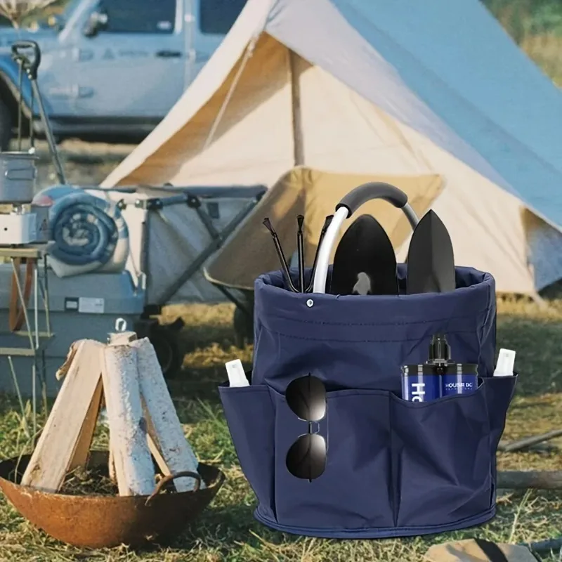 Oxford Cloth Bucket Tool Organizer Bag, Storage Basket With 6 Compartments And Large Central Compartment