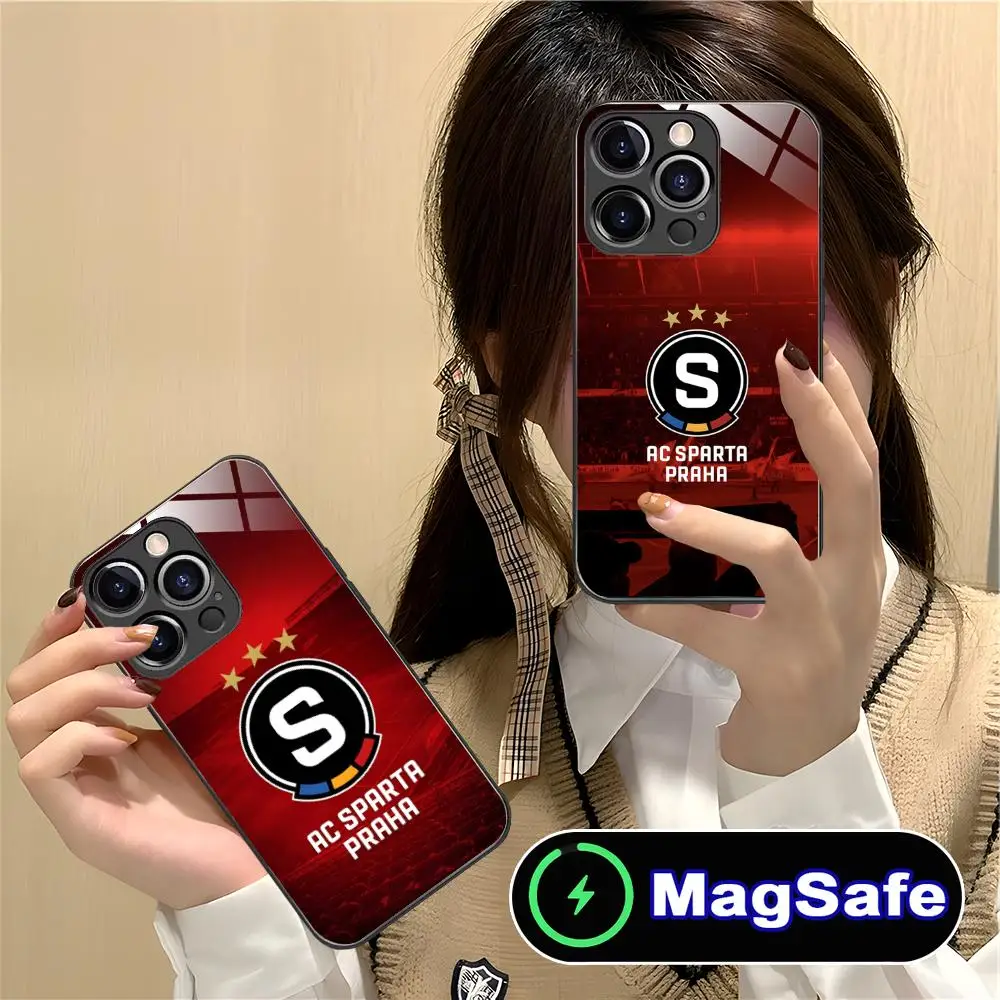 

Чехол для мобильного телефона FC Sparta Praha для iPhone 16, 15, 14, 13, 12, 11 Pro Max Plus Mini MagSafe, защитный чехол стеклянного цвета, роскошный
