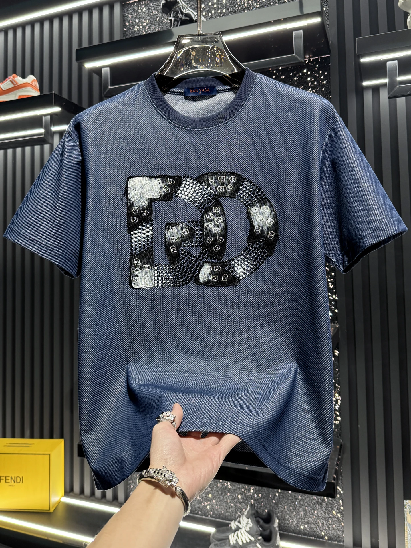 

Ele Mens ort Sve T-irt Embroidered Beads American Sle Casual Breathable Cotton Polyester Blend round Ne Top