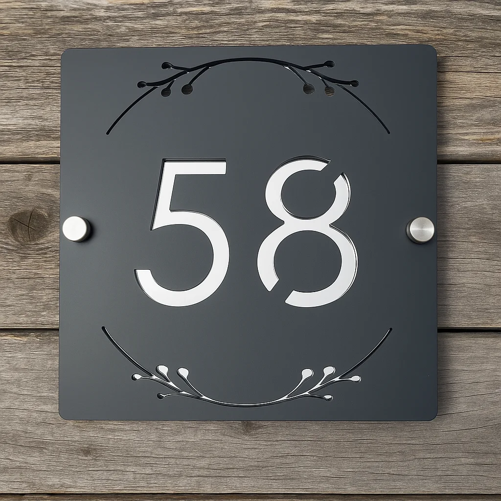 Modern Personalized Laser Cut Acrylic House Number Sign Address Plaque 3D Flower Villa Street Wall Sign Outdoor Plate Home Decor