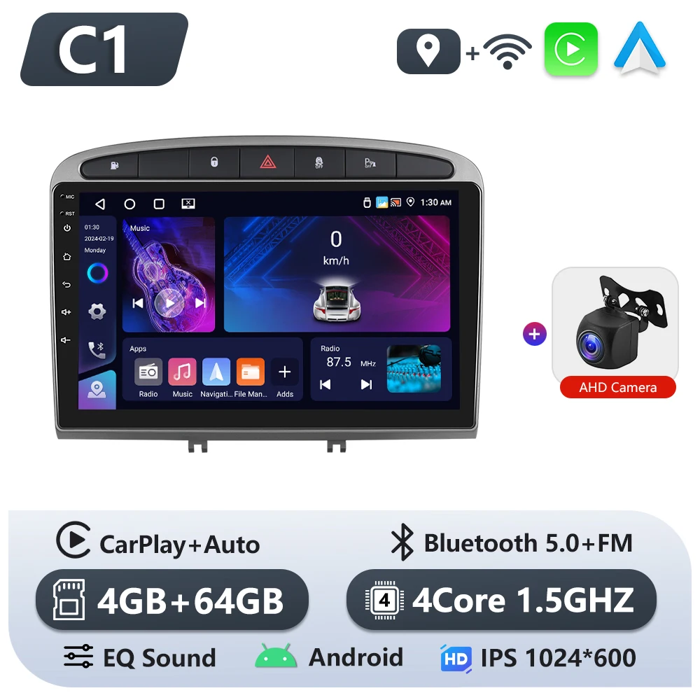 Podofo 6 + 128G CarPlay Android Auto 2 Din Autoradio voor Peugeot 308 408 2007-2015 Multimedia Video speler GPS Stereo Head Unit