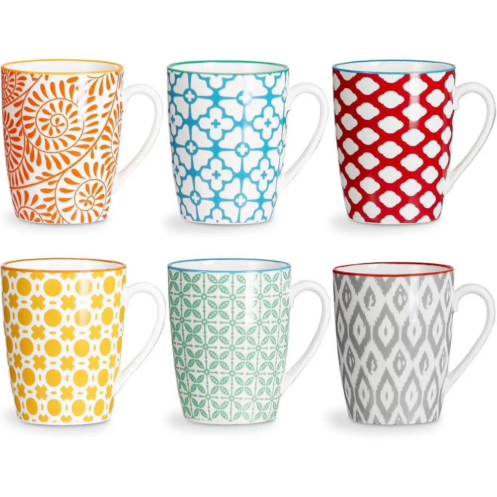 

Set of 6, 12 oz Porcelain Coffee Cups with Handles, Suitable for Latte, Cappuccino, Tea, Safe for Microwave and Dishwasher, Asso