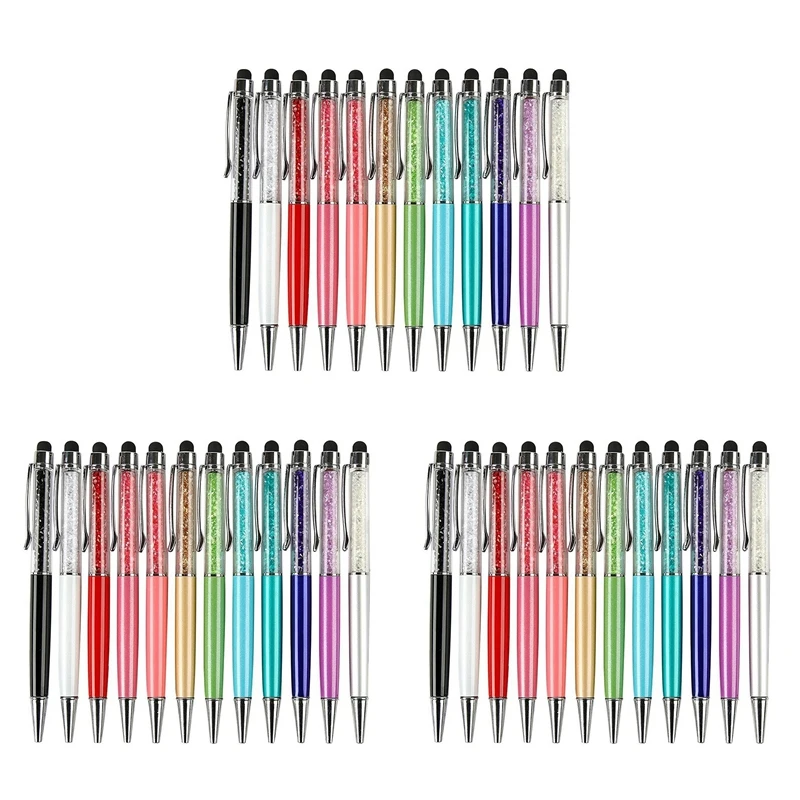 

36Pcs Bling Bling 2-In-1 Slim Crystal Diamond Stylus Pen And Ink Ballpoint Pens (12 Colors)