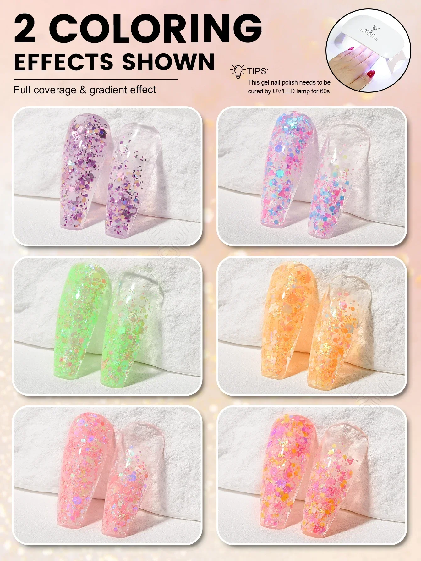 YOKEFELLOW Glitter เจลเล็บ 10ml สีชมพู Sparkly GEL เพชรเงา Soak Off Glitter UV เจลสําหรับเล็บ Art YM240 สีชมพู