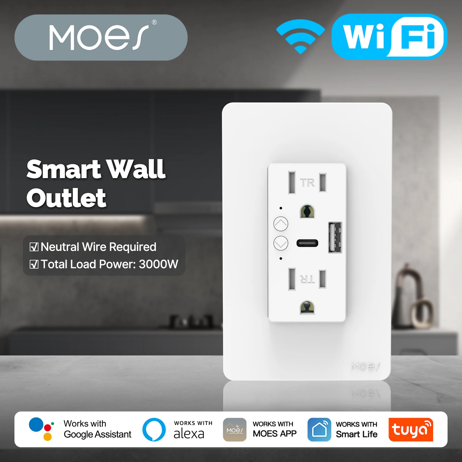 MOES Tuya WiFi Smart Wall Outlet US Electrical Socket USB Type-C Port Plug APP Remote Voice Control Work with Alexa Google Home