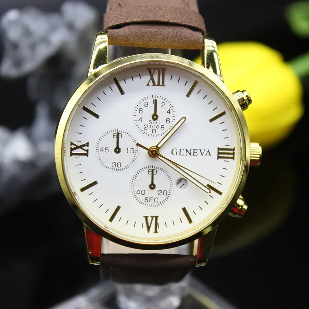 남성용 하이 엔드 트렌드 쿼츠 시계, 패션 기질 비즈니스 대형 다이얼 매칭 팔찌 상자, 5 개 세트