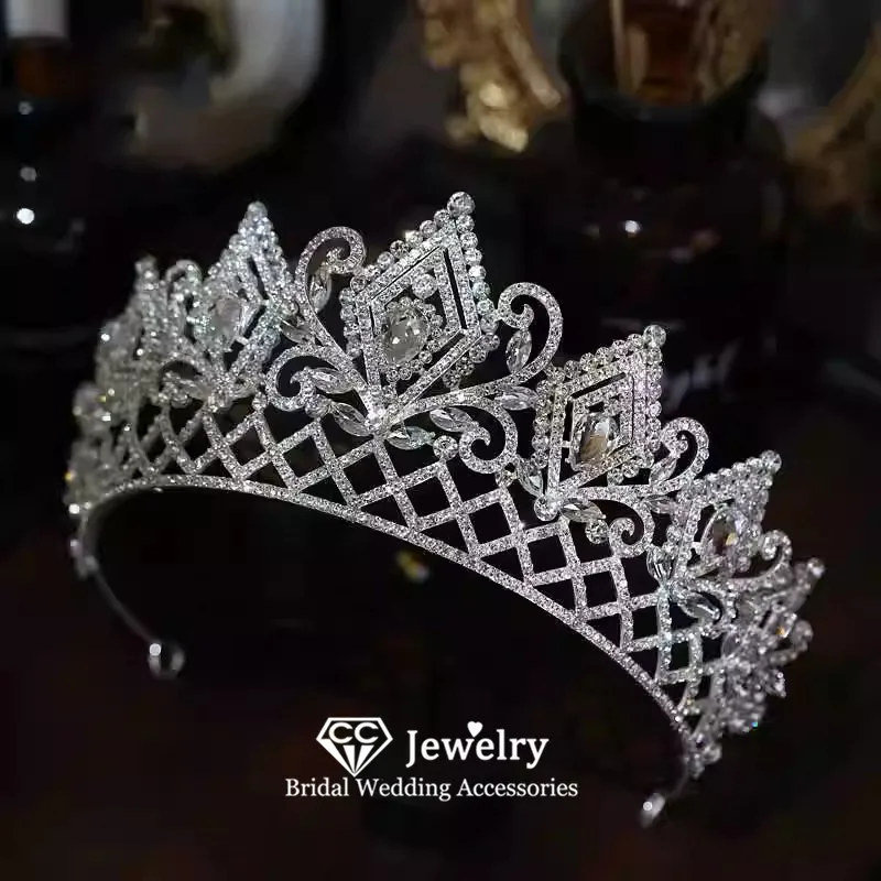 

CC Women Crown Wedding Hair Accessories Bridal Headbands Engagement Hairwear Luxury Tiaras Sparkly Crystal Diadems Party AN462